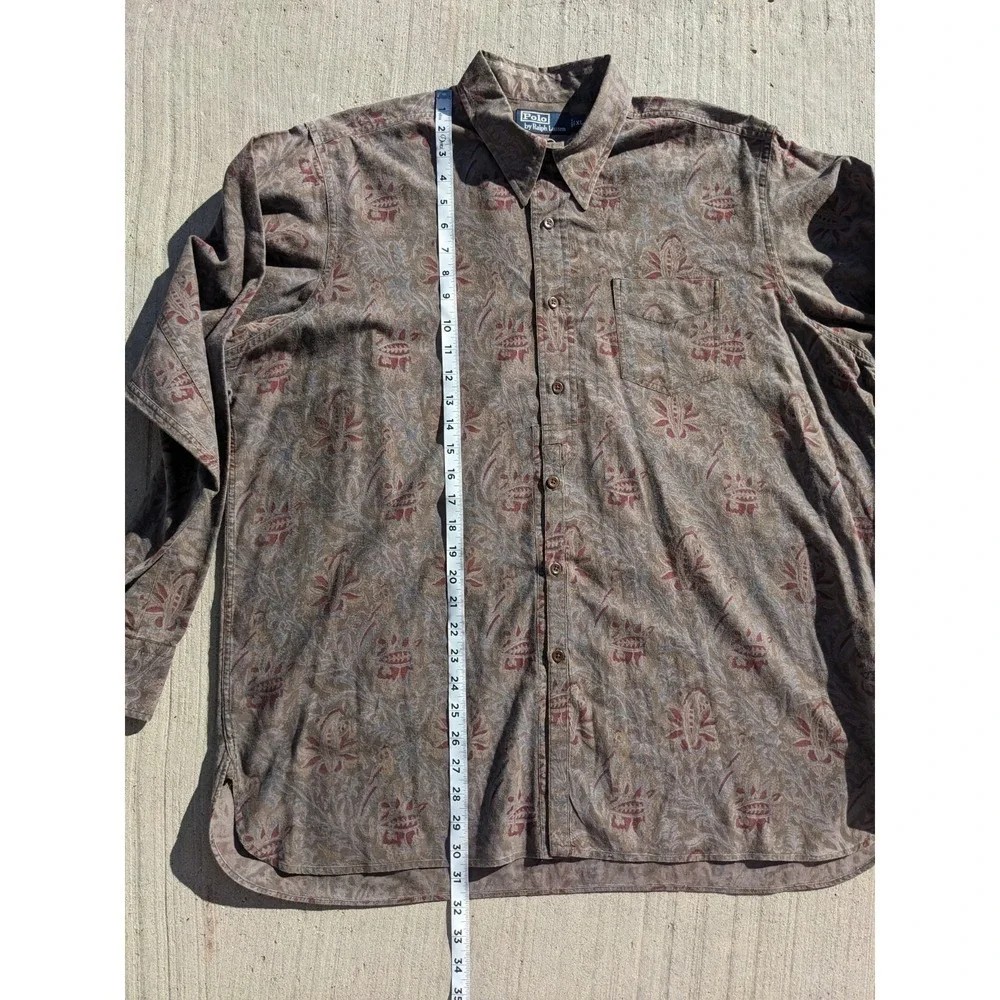 Vintage 90s Polo Ralph Lauren Safari Paisley Shirt XL Earth Tone Cotton Ink Wash